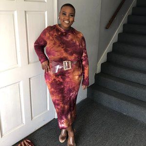 BURGUNDY MIX TIE DYE LONG PLUS SIZE MAXI DRESS